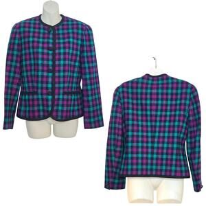 Vintage Pendleton 100% Wool Teal and Purple Plaid Blazer Size 6